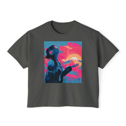Mt.Fuji Women's Boxy Tee "Sunset Beats in Fuji Clouds" | Japanese Vaporwave Dreamwear