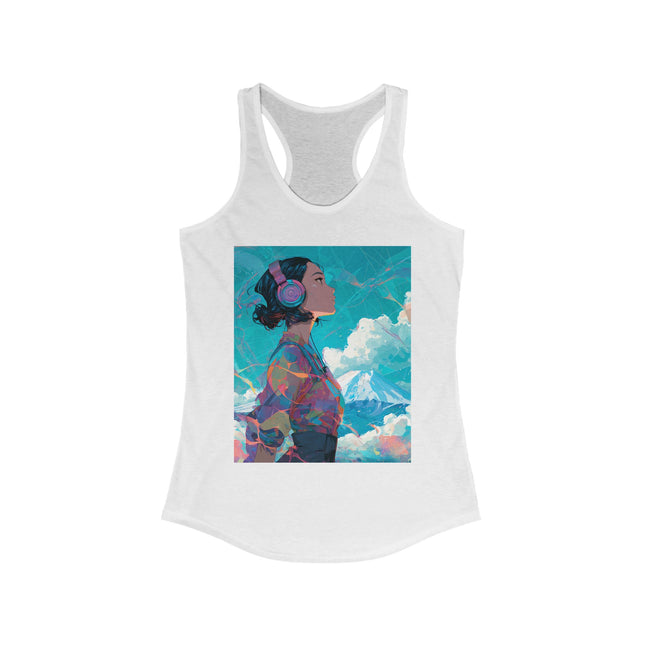 Mt.Fuji Women's Ideal Racerback Tank "Sky Listening in Vibrant Silence" | Lo-Fi Fuji Ambientwear