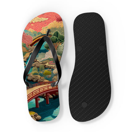 Japanese Pattern Flip Flops "Edo Landscape Harmony" | Japanese-Inspired Rubber Sandals