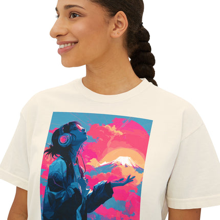Mt.Fuji Women's Boxy Tee "Sunset Beats in Fuji Clouds" | Japanese Vaporwave Dreamwear