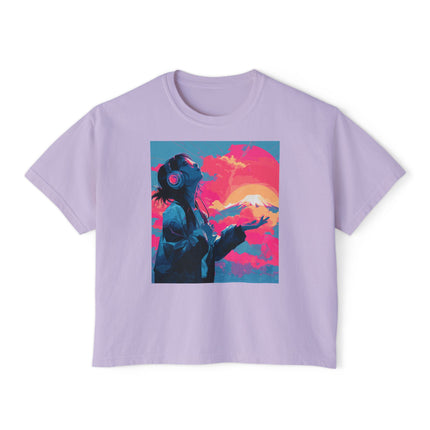 Mt.Fuji Women's Boxy Tee "Sunset Beats in Fuji Clouds" | Japanese Vaporwave Dreamwear