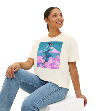 Mt.Fuji Women's Boxy Tee "Cloud Beats in Fuji Skies Girl" | Japanese Streetwear Vaporwave Style