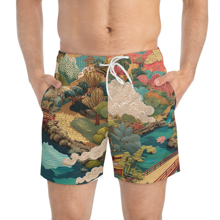 Swim Trunks "Edo Landscape Harmony" | Japanese Art Style Beachwear