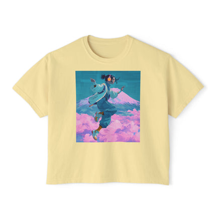 Mt.Fuji Women's Boxy Tee "Cloud Beats in Fuji Skies Girl" | Japanese Streetwear Vaporwave Style