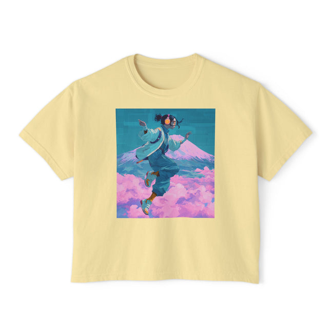 Mt.Fuji Women's Boxy Tee "Cloud Beats in Fuji Skies Girl" | Japanese Streetwear Vaporwave Style