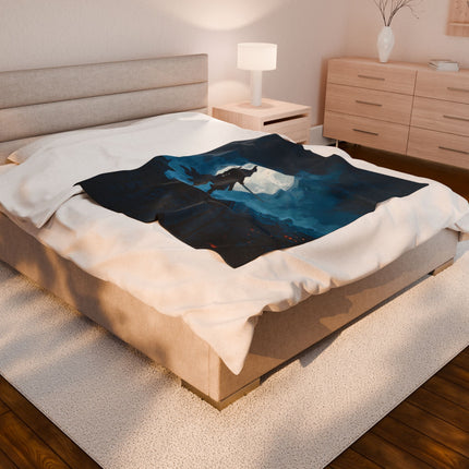 Ninja Velveteen Plush Blanket "Silent Moon Ninja" | Japanese Stealth Warrior Decor