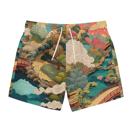 Japanese Landscape Swim Trunks | Colorful Summer Beachwear