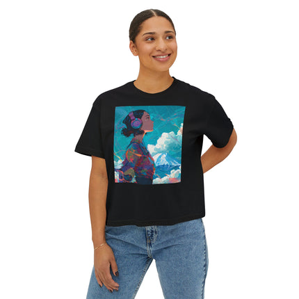 Mt.Fuji Women's Boxy Tee "Sky Listening in Vibrant Silence" | Japanese Lo-Fi Artwear