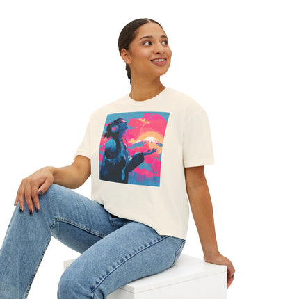 Mt.Fuji Women's Boxy Tee "Sunset Beats in Fuji Clouds" | Japanese Vaporwave Dreamwear