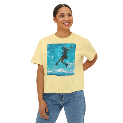 Mt.Fuji Women's Boxy Tee "Sky High Girl" | Surreal Leap over Fuji