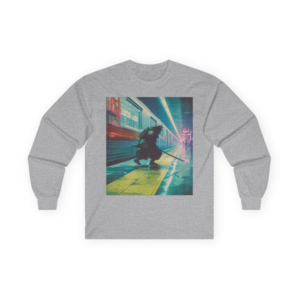 Samurai Unisex Ultra Cotton Long Sleeve Tee "DEN" | Japanese Cyber Train Ninja Graphic Shirt