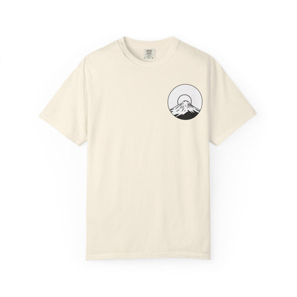 Mt. Fuji Unisex Garment-Dyed T-shirt "RAIKOU" | Sunrise Minimal Logo Tee from Japan