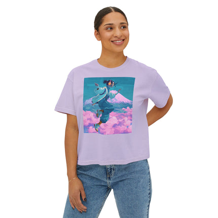 Mt.Fuji Women's Boxy Tee "Cloud Beats in Fuji Skies Girl" | Japanese Streetwear Vaporwave Style