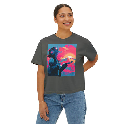 Mt.Fuji Women's Boxy Tee "Sunset Beats in Fuji Clouds" | Japanese Vaporwave Dreamwear