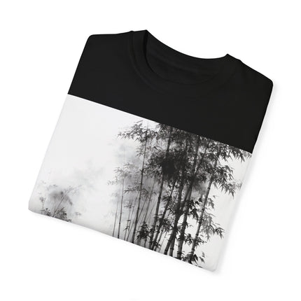 Zen Unisex Garment-Dyed T-shirt "Stillness in the Bamboo Mist" | Sumi-e × Zen × Monochrome Tee