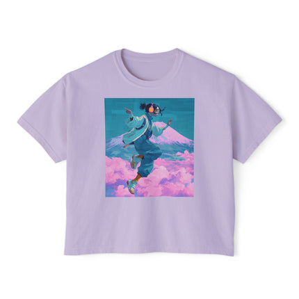 Mt.Fuji Women's Boxy Tee "Cloud Beats in Fuji Skies Girl" | Japanese Streetwear Vaporwave Style