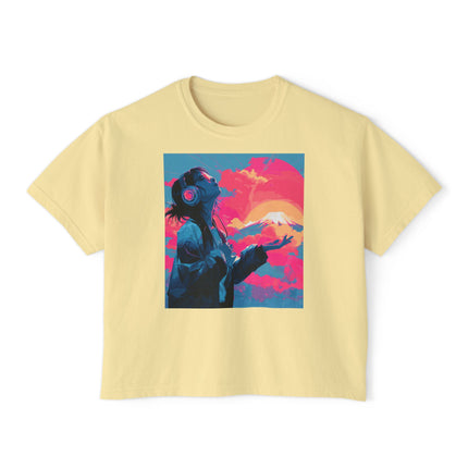 Mt.Fuji Women's Boxy Tee "Sunset Beats in Fuji Clouds" | Japanese Vaporwave Dreamwear