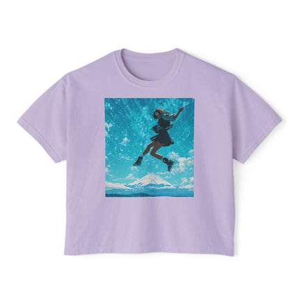 Mt.Fuji Women's Boxy Tee "Sky High Girl" | Surreal Leap over Fuji