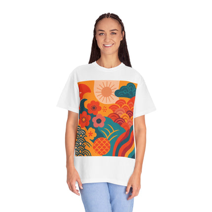 Japanese Art Unisex Garment-Dyed T-Shirt "Tokyo Brights" | Lively Japanese Abstract Art Tee