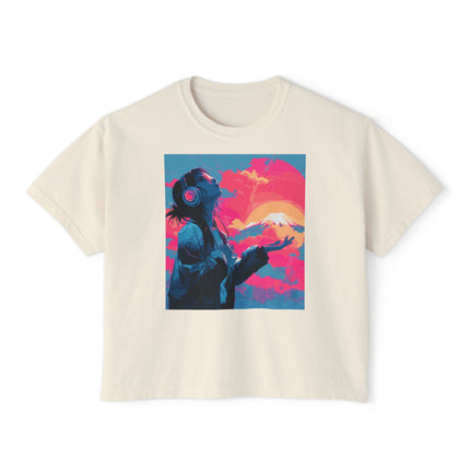 Mt.Fuji Women's Boxy Tee "Sunset Beats in Fuji Clouds" | Japanese Vaporwave Dreamwear