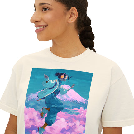 Mt.Fuji Women's Boxy Tee "Cloud Beats in Fuji Skies Girl" | Japanese Streetwear Vaporwave Style