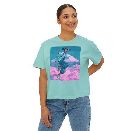 Mt.Fuji Women's Boxy Tee "Cloud Beats in Fuji Skies Girl" | Japanese Streetwear Vaporwave Style
