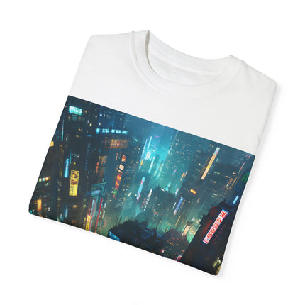 Cyber Tokyo Unisex Garment-Dyed T-shirt "Overlook" | Rooftop View Cyberpunk Tee