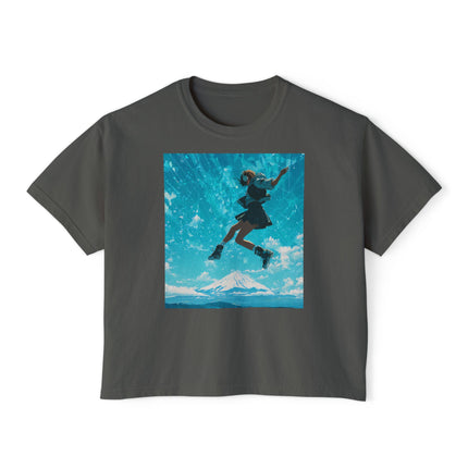 Mt.Fuji Women's Boxy Tee "Sky High Girl" | Surreal Leap over Fuji