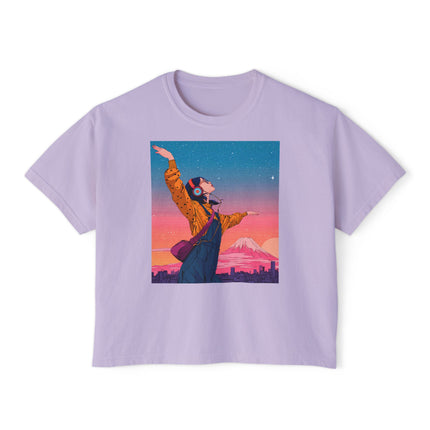 Mt.Fuji Women's Boxy Tee "Dancing Starlight Over Tokyo" | Lo-Fi Dreamcore Girl Tee