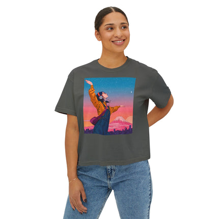 Mt.Fuji Women's Boxy Tee "Dancing Starlight Over Tokyo" | Lo-Fi Dreamcore Girl Tee