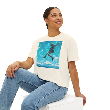 Mt.Fuji Women's Boxy Tee "Sky High Girl" | Surreal Leap over Fuji