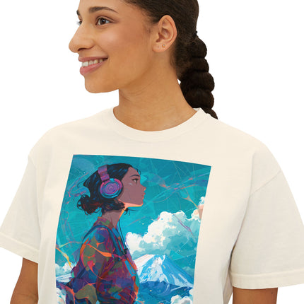 Mt.Fuji Women's Boxy Tee "Sky Listening in Vibrant Silence" | Japanese Lo-Fi Artwear