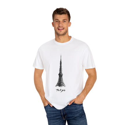 Tokyo Unisex Garment-Dyed T-shirt "Signal" | Minimalist Tokyo Tower Monochrome Tee