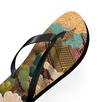 Japanese Pattern Flip Flops "Edo Landscape Harmony" | Japanese-Inspired Rubber Sandals