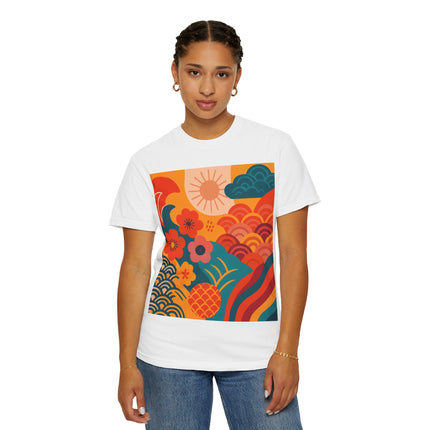 Japanese Art Unisex Garment-Dyed T-Shirt "Tokyo Brights" | Lively Japanese Abstract Art Tee