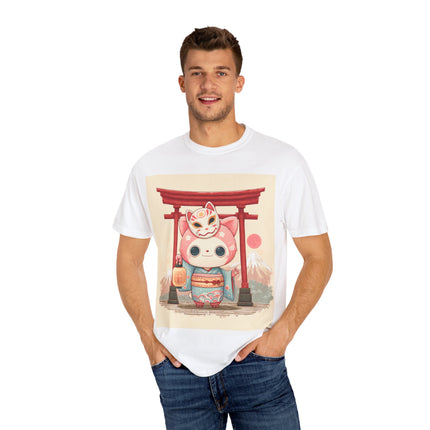 Yokai Pop Japan-Inspired Unisex Garment-Dyed T-Shirt "Nyakomaru" | Cute Cat Specter Tee