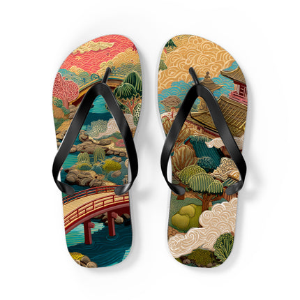 Japanese Pattern Flip Flops "Edo Landscape Harmony" | Japanese-Inspired Rubber Sandals