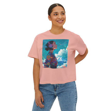 Mt.Fuji Women's Boxy Tee "Sky Listening in Vibrant Silence" | Japanese Lo-Fi Artwear