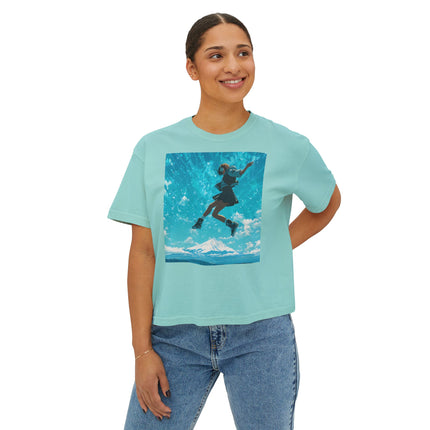 Mt.Fuji Women's Boxy Tee "Sky High Girl" | Surreal Leap over Fuji