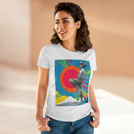 Women's Cotton Tee "Sun Girl" | Colorful Japanese Techno-Pop Art Shirt