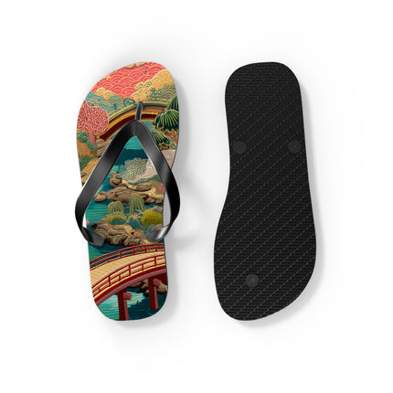 Japanese Pattern Flip Flops "Edo Landscape Harmony" | Japanese-Inspired Rubber Sandals