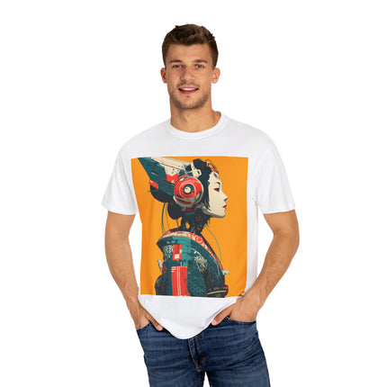 Geisha Unisex Garment-Dyed T-shirt "Cyber Grace" | Futuristic Geisha Graphic Tee