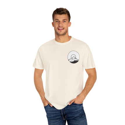 Mt. Fuji Unisex Garment-Dyed T-shirt "RAIKOU" | Sunrise Minimal Logo Tee from Japan
