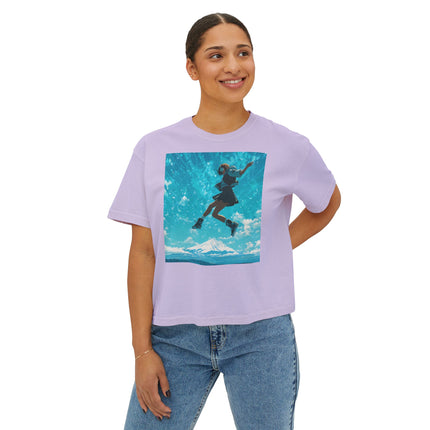 Mt.Fuji Women's Boxy Tee "Sky High Girl" | Surreal Leap over Fuji