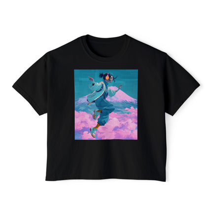 Mt.Fuji Women's Boxy Tee "Cloud Beats in Fuji Skies Girl" | Japanese Streetwear Vaporwave Style