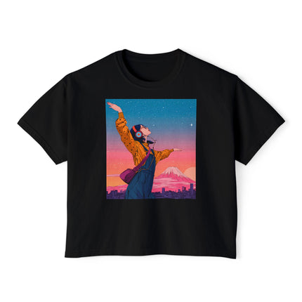 Mt.Fuji Women's Boxy Tee "Dancing Starlight Over Tokyo" | Lo-Fi Dreamcore Girl Tee