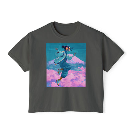 Mt.Fuji Women's Boxy Tee "Cloud Beats in Fuji Skies Girl" | Japanese Streetwear Vaporwave Style