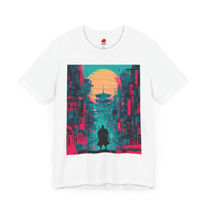 Samurai Unisex Jersey Short Sleeve Tee "Tasogare" | Neon Twilight Samurai Graphic Tee