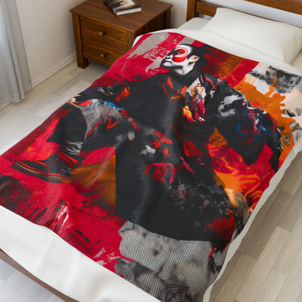 Kabuki Velveteen Plush Blanket "Neo-Kabuki Rebellion" | Japanese Cyber Art Throw