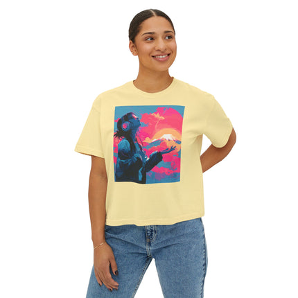 Mt.Fuji Women's Boxy Tee "Sunset Beats in Fuji Clouds" | Japanese Vaporwave Dreamwear